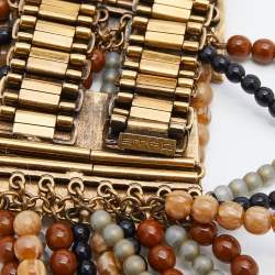 Pre Owned Etro Aged Gold Tone Bead Fringed Long Necklace