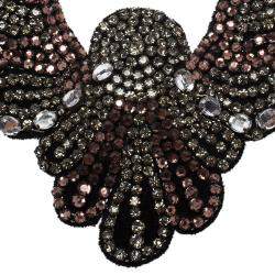 Pre Owned Etro Crystal Studded Bib Black Fabric Necklace