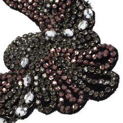 Pre Owned Etro Crystal Studded Bib Black Fabric Necklace
