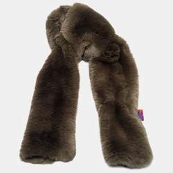 Etro Olive Green Rabbit Fur & Paisley Printed Silk Stole