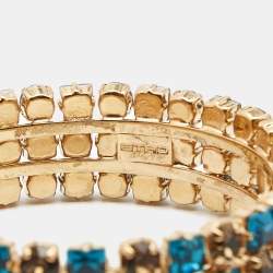 Pre Owned Etro Bi-color Crystal Gold Tone Wide Bangle Bracelet