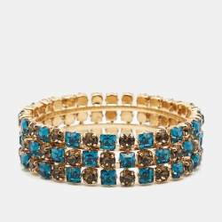 Pre Owned Etro Bi-color Crystal Gold Tone Wide Bangle Bracelet