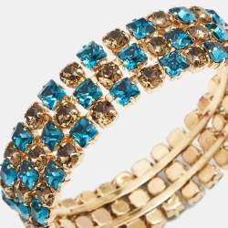 Pre Owned Etro Bi-color Crystal Gold Tone Wide Bangle Bracelet