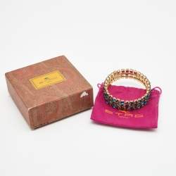 Pre Owned Etro Bi-color Crystal Gold Tone Wide Bangle Bracelet