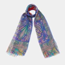 مملوكة مسبقًا Etro Blue Paisley Print Silk Stole