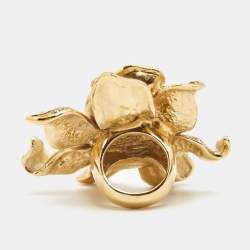 Pre Owned Etro Flower Crystals Enamel Gold Tone Ring Size 53