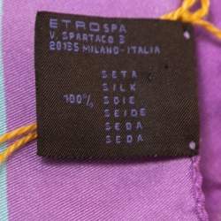 Pre Owned Etro Purple Printed Silk Square Handkerchief