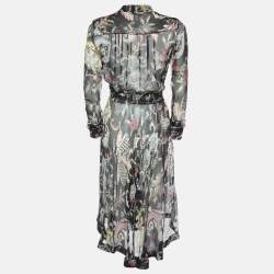 Pre Owned Etro Black Printed Silk V Neck Midi Dress S