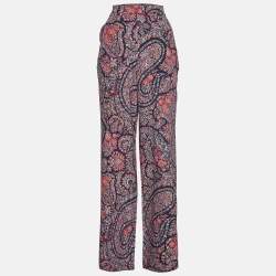 Pre Owned Etro Multicolor Floral Paisley Print Silk Wide-Leg Pants M