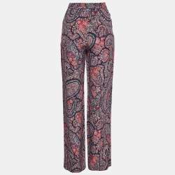 Pre Owned Etro Multicolor Floral Paisley Print Silk Wide-Leg Pants M