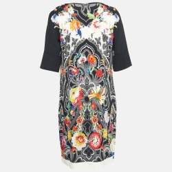 Pre Owned Etro Black Floral Print Stretch Crepe Shift Dress M