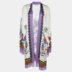 Etro Cream Printed Knit Fringed Cardigan M