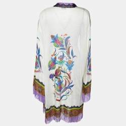 Etro Cream Printed Knit Fringed Cardigan M