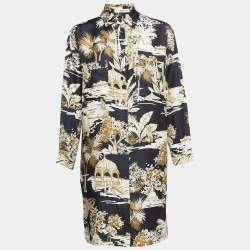 مملوكة مسبقًا Etro Black Oriental Print and Stripe Silk Shirt Dress M