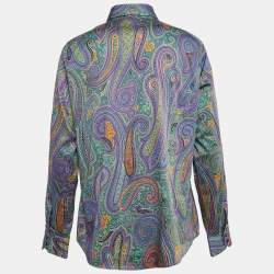 Pre Owned Etro Purple Paisley Print Cotton Button Front Shirt L