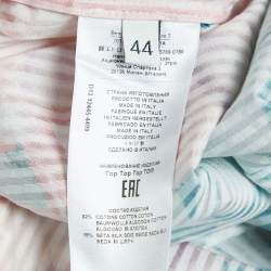 Pre Owned بلوزة ايترو بأكمام منتفخة مزيج قطن مطبوع أزرق مقاس متوسط