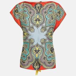 Etro Multicolor Printed Silk Tie-Up Detail Scarf Top One Size 