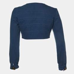 Etro Blue Gabardine Cotton Button Detail Cropped Jacket S