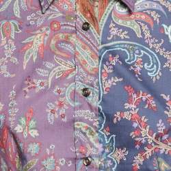 Pre Owned Etro Purple/Brown Paisley Print Stretch Cotton Tribal Accent Shirt S