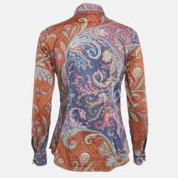 Pre Owned Etro Purple/Brown Paisley Print Stretch Cotton Tribal Accent Shirt S