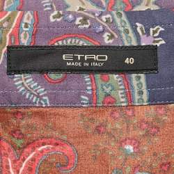 Pre Owned Etro Purple/Brown Paisley Print Stretch Cotton Tribal Accent Shirt S
