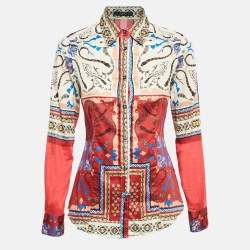 Etro Red Tribal Accent Print Stretch Cotton Shirt S 