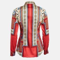 Etro Red Tribal Accent Print Stretch Cotton Shirt S 