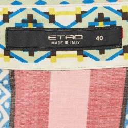 Etro Red Tribal Accent Print Stretch Cotton Shirt S 