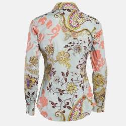 Pre Owned Etro Blue Floral Print Stretch Cotton Shirt S