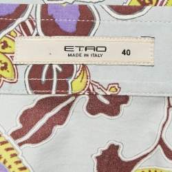 Pre Owned Etro Blue Floral Print Stretch Cotton Shirt S