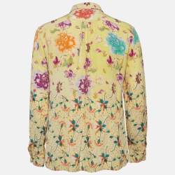 Pre Owned Etro Yellow Floral Silk Full Sleeve Shirt M