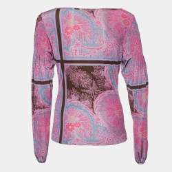 مملوكة مسبقًا توب إيترو جيرسي مطبوع أكمام طويلة بنفسجي/متعدد الألوان مقاس وسط (ميديم)