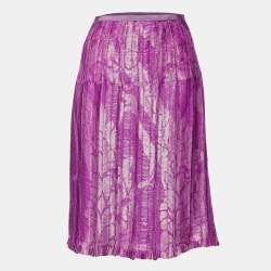 Etro Pink Lurex Jacquard Pleated Midi Skirt M