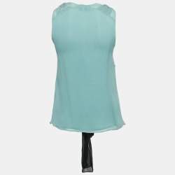 Etro Blue Textured Silk Crepe Sleeveless Bead Detail Top M