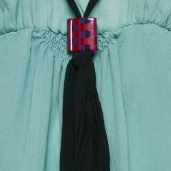Etro Blue Textured Silk Crepe Sleeveless Bead Detail Top M