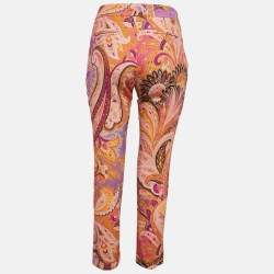 Etro Orange/Purple Paisley Print Crepe Skinny Pants S