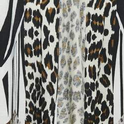 Pre Owned Etro Black Animal Print Jersey Open Front Cardigan M