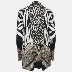 Pre Owned Etro Black Animal Print Jersey Open Front Cardigan M