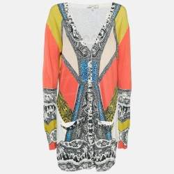Etro Multicolor Printed Jersey Open Front Cardigan L