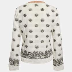 Pre Owned توب إيترو برّاق أبيض بملمس بخامة بروديك برقبة V مقاس متوسط - ميديام