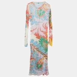 Etro Multicolor Patterned Linen Knit Button Front Long Cardigan M