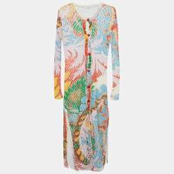 Etro Multicolor Patterned Linen Knit Button Front Long Cardigan M
