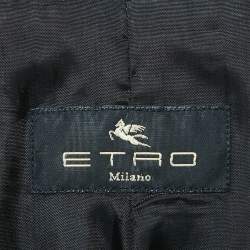 Pre Owned Etro Black Printed Crepe Single Breasted Blazer M