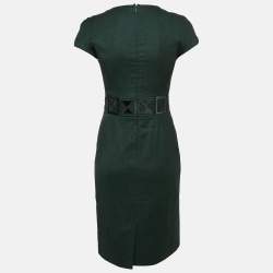 Pre Owned Etro Green Embroidered Wool Cap Sleeve Short Dress S