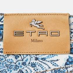 Pre Owned Etro Blue Paisley Print Denim Raw Edge Jeans M Waist 27" 