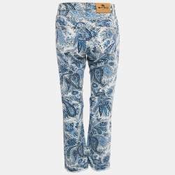 Pre Owned Etro Blue Paisley Print Denim Raw Edge Jeans M Waist 27" 