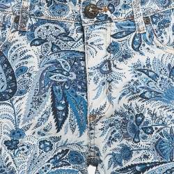 Pre Owned Etro Blue Paisley Print Denim Raw Edge Jeans M Waist 27" 