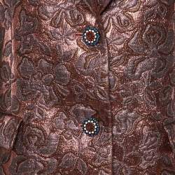 Pre Owned Etro Pink Floral Brocade Button Front Coat L