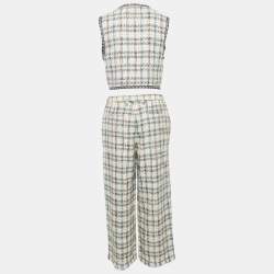 Etro Beige Checks Tweed Open Front Vest and Trousers Set M 