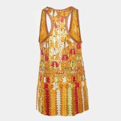 Pre Owned Etro Orange Sequin Embroidered Silk Tank Top S